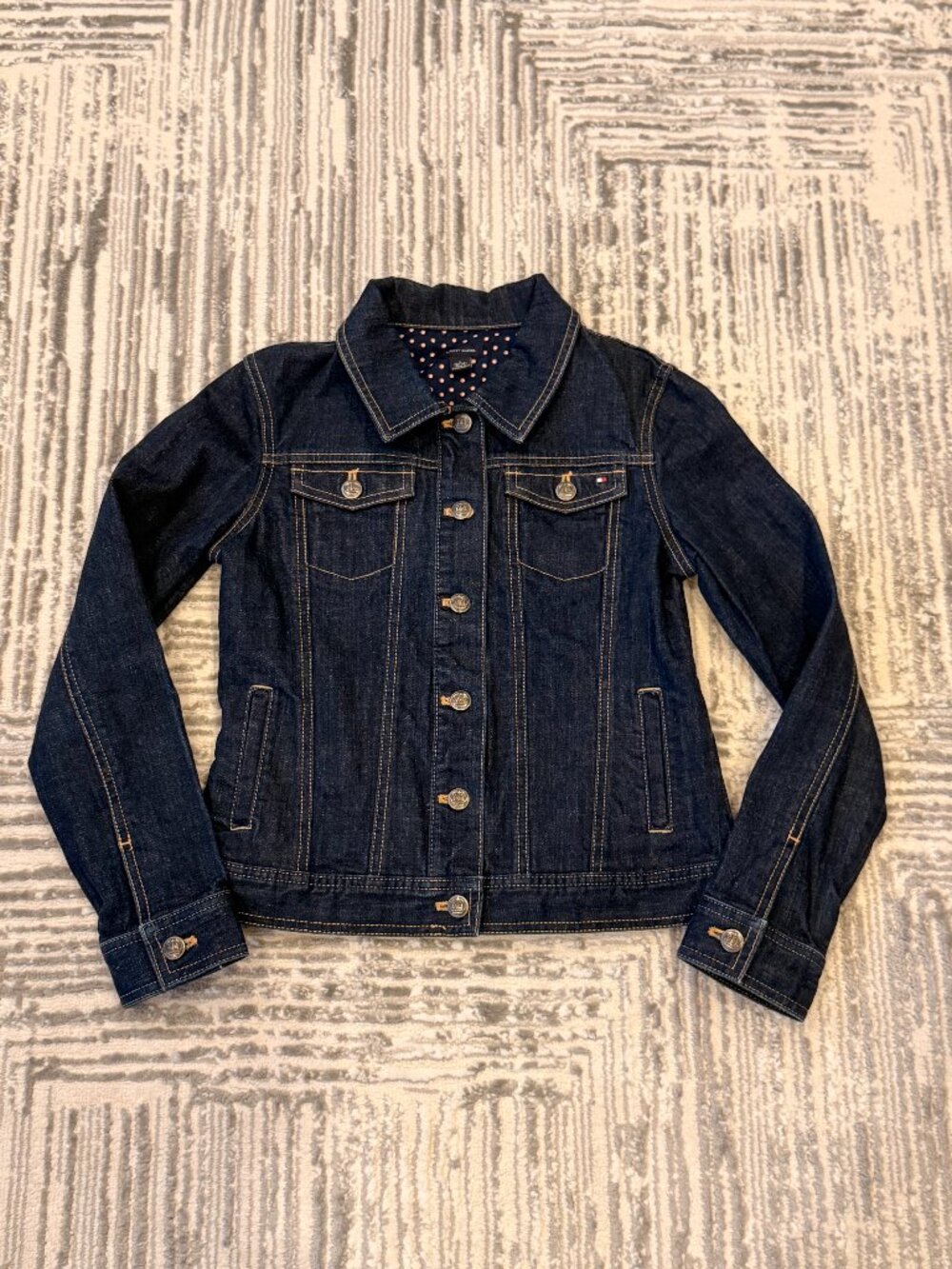 New Tommy Hilfiger girls' youth large 12/14 dark blue denim jacket MSRP $90